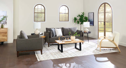 Fauteuil Gena de Cindy Crawford Home de 38,5 po en tissu d’apparence lin avec coussin de dossier amovible - gris anthracite