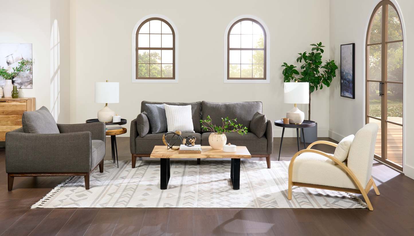 Fauteuil Gena de Cindy Crawford Home de 38,5 po en tissu d’apparence lin avec coussin de dossier amovible - gris anthracite