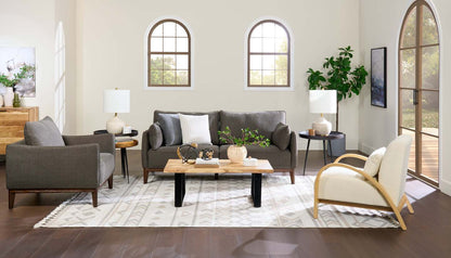 Fauteuil Gena de Cindy Crawford Home de 38,5 po en tissu d’apparence lin avec coussin de dossier amovible - gris anthracite