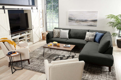 Cindy Crawford Home Canapé sectionnel Gena 2 pièces de droite en tissu d'apparence lin avec pieds en bois - Gris anthracite | Canapé sectionnel de droite Gena de Cindy Crawford Home 2 pièces en tissu d'apparence lin avec pattes en bois - gris anthracite