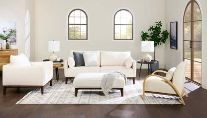 Cindy Crawford Home Pouf Gena 45 en tissu d'apparence lin avec base et pieds en bois - Coton blanc | Pouf Gena de Cindy Crawford Home de 45 po en tissu d'apparence lin avec base et pattes en bois - coton blanc