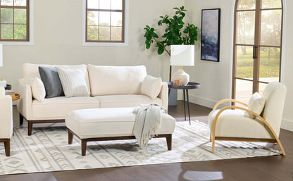 Cindy Crawford Home Pouf Gena 45 en tissu d'apparence lin avec base et pieds en bois - Coton blanc | Pouf Gena de Cindy Crawford Home de 45 po en tissu d'apparence lin avec base et pattes en bois - coton blanc