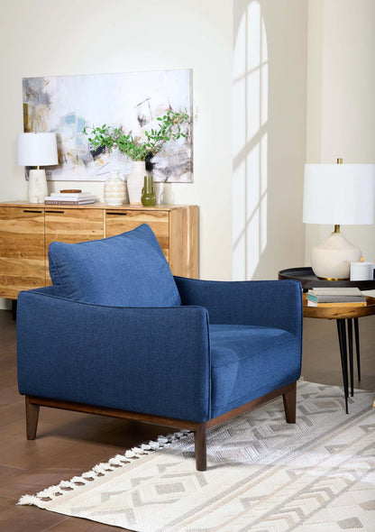 Fauteuil Gena de Cindy Crawford Home de 38,5 po en tissu d'apparence lin avec coussin de dossier amovible - bleu minuit