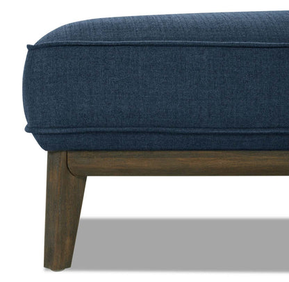 Cindy Crawford Home Pouf Gena 45 en tissu d'apparence lin avec base et pieds en bois - Bleu nuit | Pouf Gena de Cindy Crawford Home de 45 po en tissu d'apparence lin avec base et pattes en bois - bleu minuit