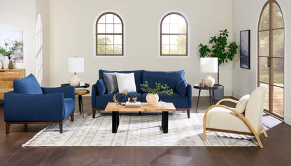 Fauteuil Gena de Cindy Crawford Home de 38,5 po en tissu d'apparence lin avec coussin de dossier amovible - bleu minuit