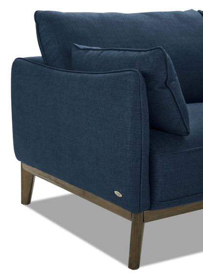 Cindy Crawford Home Canapé sectionnel Gena 2 pièces de droite en tissu d'apparence lin avec pieds en bois - Bleu nuit | Canapé sectionnel droit Gena de Cindy Crawford Home 2 pièces en tissu d'apparence lin avec pieds en bois - bleu minuit