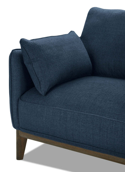 Cindy Crawford Home Canapé sectionnel Gena 2 pièces de droite en tissu d'apparence lin avec pieds en bois - Bleu nuit | Canapé sectionnel droit Gena de Cindy Crawford Home 2 pièces en tissu d'apparence lin avec pieds en bois - bleu minuit