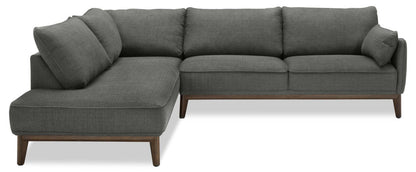 Cindy Crawford Home Gena 2-Piece Left-Facing Linen-Look Fabric Sectional with Wood Legs - Charcoal Grey | Canapé sectionnel gauche Gena de Cindy Crawford Home 2 pièces en tissu d’apparence lin avec pieds en bois - gris anthracite