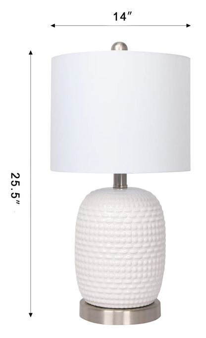 Kort &amp; Co. Gianna 19 Lampe de table en céramique blanche et argentée|Lampe de table Giada de Kort &amp; Co. de 19 po en céramique, blanche et argentée