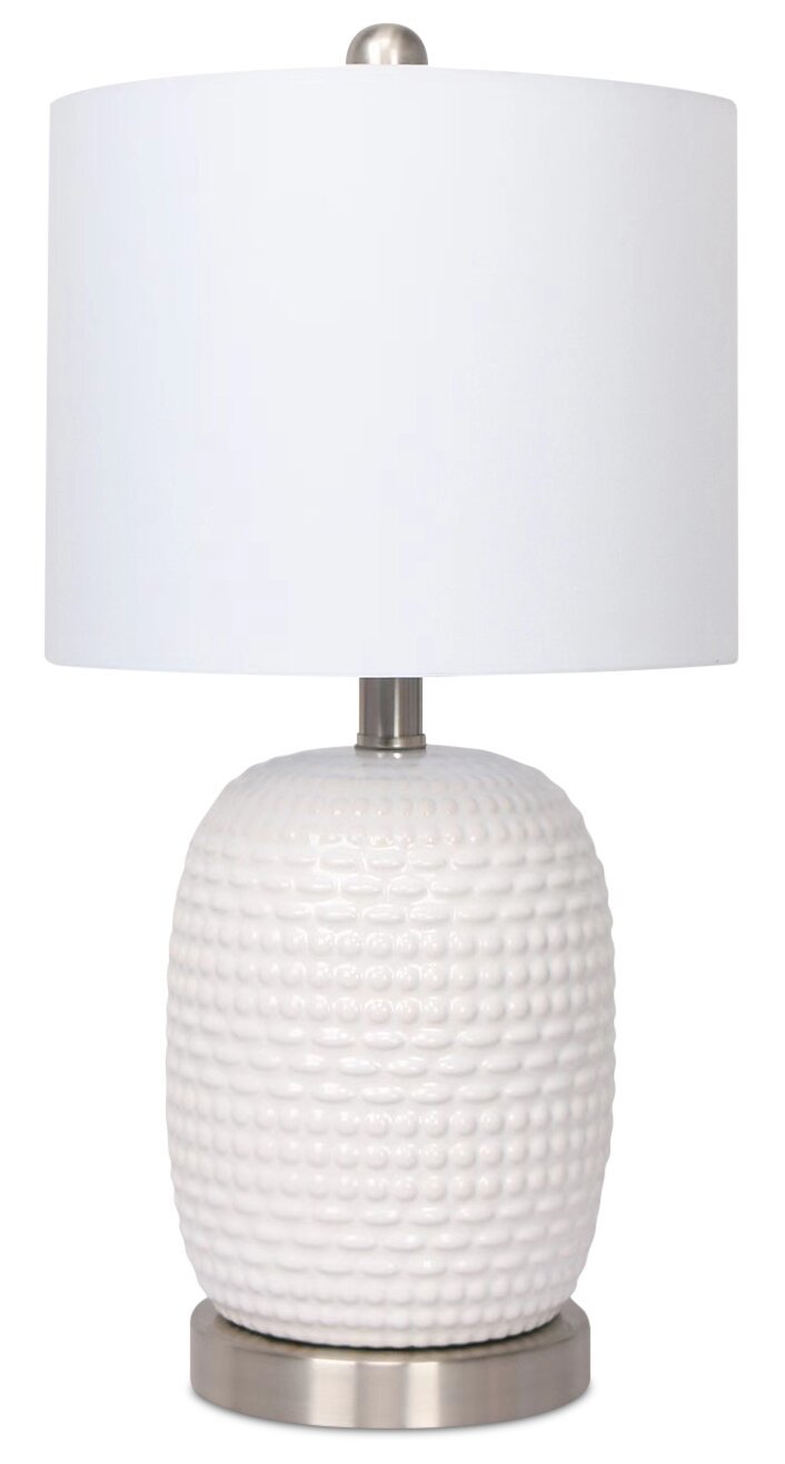 Kort &amp; Co. Gianna 19 Lampe de table en céramique blanche et argentée|Lampe de table Giada de Kort &amp; Co. de 19 po en céramique, blanche et argentée