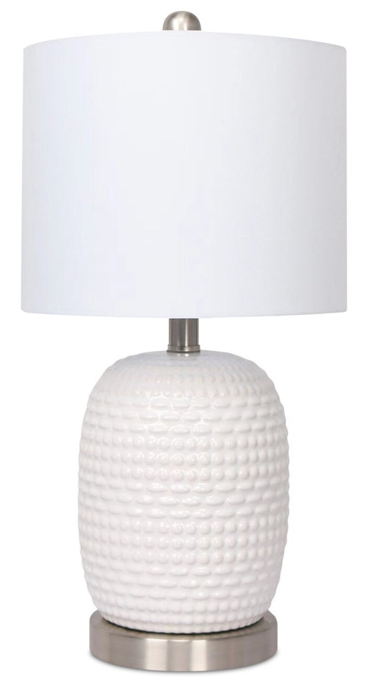 Kort &amp; Co. Gianna 19 Lampe de table en céramique blanche et argentée|Lampe de table Giada de Kort &amp; Co. de 19 po en céramique, blanche et argentée
