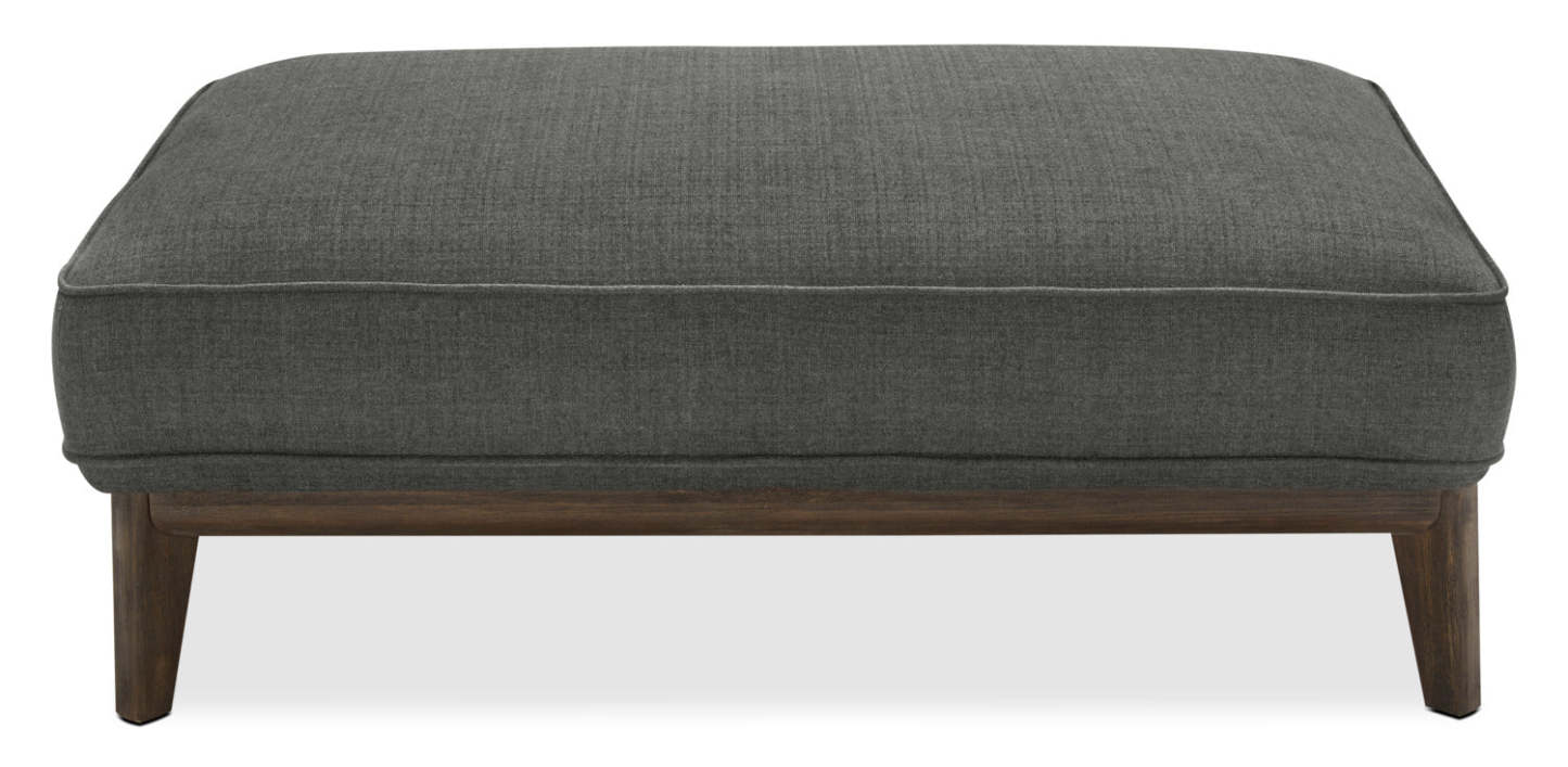 Cindy Crawford Home Pouf Gena 45 en tissu d'apparence lin avec base et pieds en bois - Gris anthracite | Pouf Gena de Cindy Crawford Home de 45 po en tissu d'apparence lin avec base et pattes en bois - gris anthracite