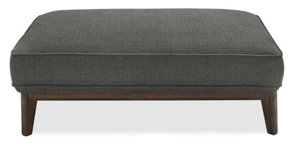 Cindy Crawford Home Pouf Gena 45 en tissu d'apparence lin avec base et pieds en bois - Gris anthracite | Pouf Gena de Cindy Crawford Home de 45 po en tissu d'apparence lin avec base et pattes en bois - gris anthracite