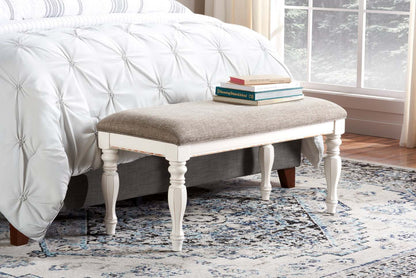 Banc de chambre Grace avec rangement relevable, 19H, bois, tissu - Blanc antique | Banc de chambre à coucher Grace de 19 po (H) en bois et en tissu avec dessus relevable et rangement - blanc antique