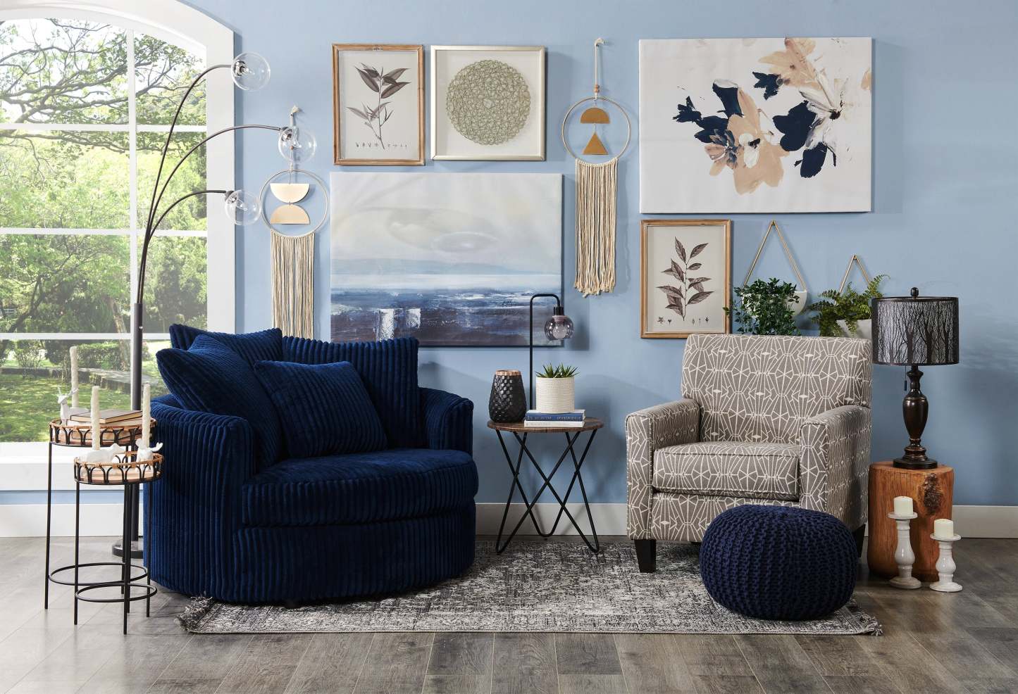 Fauteuil d'appoint Cuddler Grande de 48 po fabriqué au Canada en tissu chenille - bleu Groove Midnight