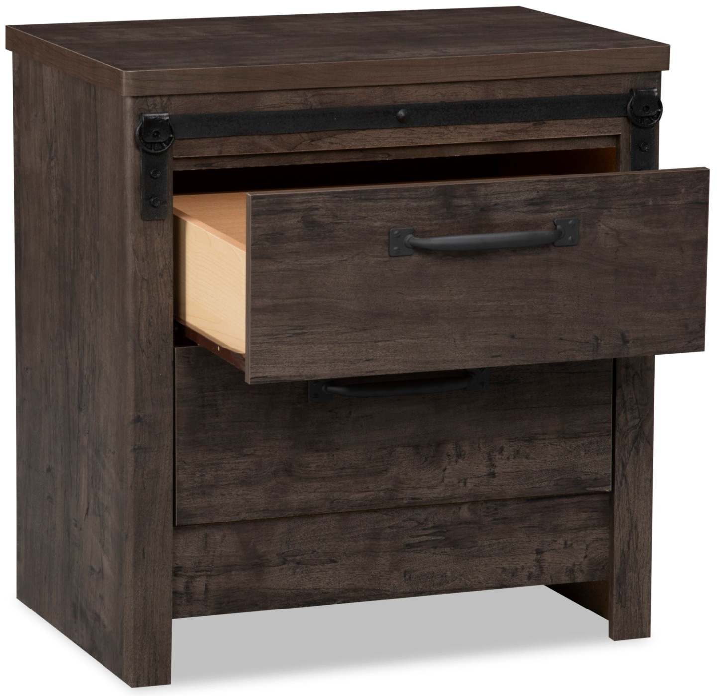 Table de chevet à 2 tiroirs Grayson, 23,8 L x 24,8 H, Fabriquée au Canada, Rustique - Gris foncé | Table de nuit rustique Grayson de 23,8 po (L) x 24,8 po (H) à 2 tiroirs, fabriquée au Canada - gris foncé