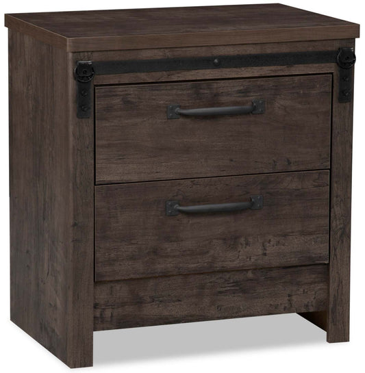 Table de chevet à 2 tiroirs Grayson, 23,8 L x 24,8 H, Fabriquée au Canada, Rustique - Gris foncé | Table de nuit rustique Grayson de 23,8 po (L) x 24,8 po (H) à 2 tiroirs, fabriquée au Canada - gris foncé