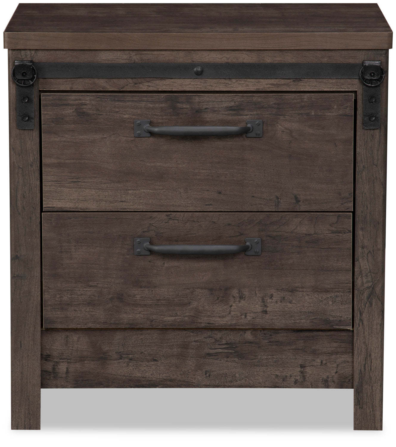 Table de chevet à 2 tiroirs Grayson, 23,8 L x 24,8 H, Fabriquée au Canada, Rustique - Gris foncé | Table de nuit rustique Grayson de 23,8 po (L) x 24,8 po (H) à 2 tiroirs, fabriquée au Canada - gris foncé