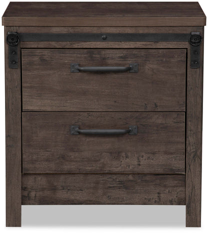 Table de chevet à 2 tiroirs Grayson, 23,8 L x 24,8 H, Fabriquée au Canada, Rustique - Gris foncé | Table de nuit rustique Grayson de 23,8 po (L) x 24,8 po (H) à 2 tiroirs, fabriquée au Canada - gris foncé