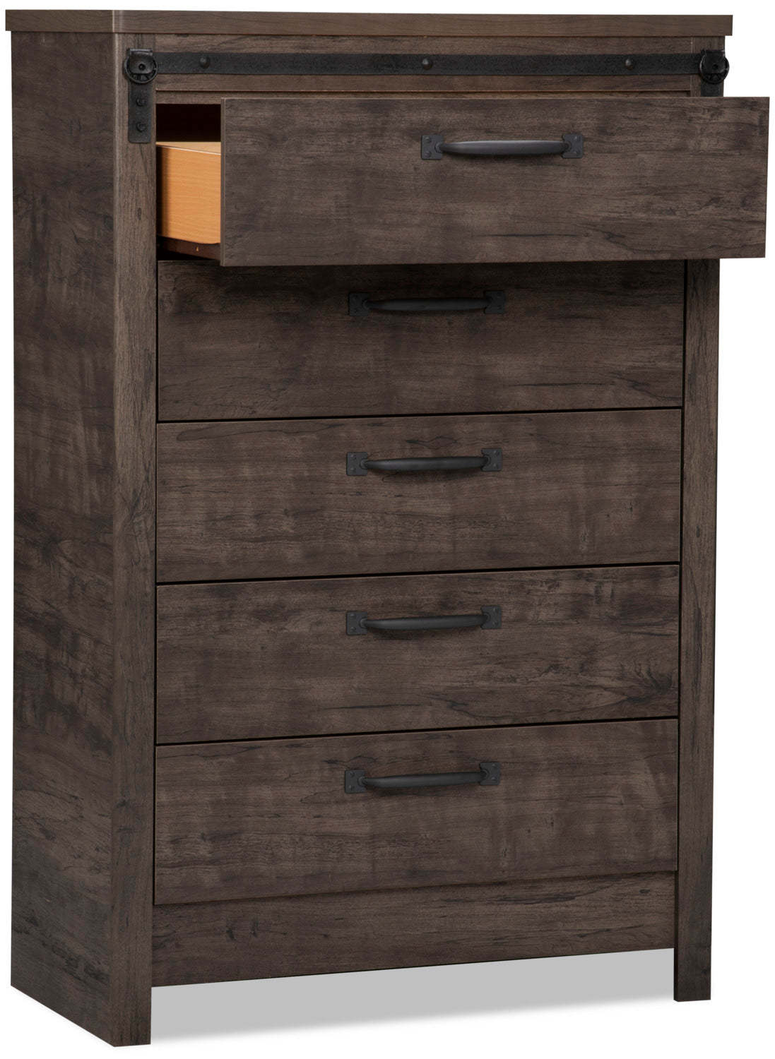 Commode de chambre à coucher Grayson, 5 tiroirs, 31,4 L x 47,4 H, Fabriquée au Canada, Rustique - Gris foncé | Commode verticale rustique Grayson de 31,4 po (L) x 47,4 po (H) à 5 tiroirs pour la chambre à coucher, fabriquée au Canada - gris foncé