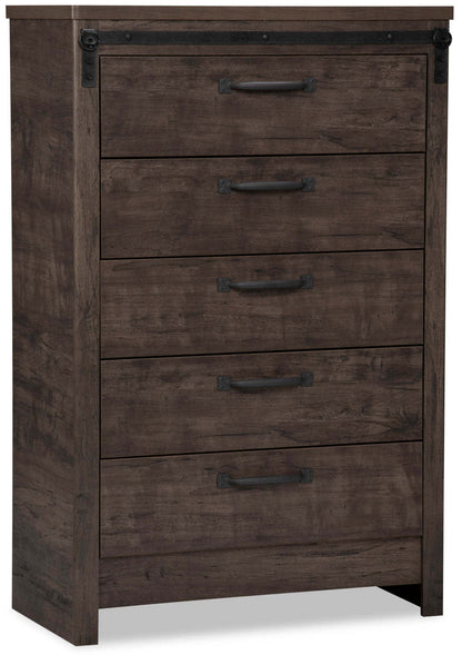 Commode de chambre à coucher Grayson, 5 tiroirs, 31,4 L x 47,4 H, Fabriquée au Canada, Rustique - Gris foncé | Commode verticale rustique Grayson de 31,4 po (L) x 47,4 po (H) à 5 tiroirs pour la chambre à coucher, fabriquée au Canada - gris foncé