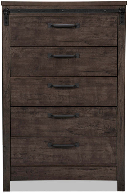 Commode de chambre à coucher Grayson, 5 tiroirs, 31,4 L x 47,4 H, Fabriquée au Canada, Rustique - Gris foncé | Commode verticale rustique Grayson de 31,4 po (L) x 47,4 po (H) à 5 tiroirs pour la chambre à coucher, fabriquée au Canada - gris foncé