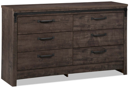 Commode de chambre à coucher Grayson à 6 tiroirs, 56,6 L x 32,3 H, fabriquée au Canada, rustique - Gris foncé | Commode rustique Grayson de 56,6 po (L) x 32,3 po (H) à 6 tiroirs pour la chambre à coucher, fabriqué au Canada - gris foncé