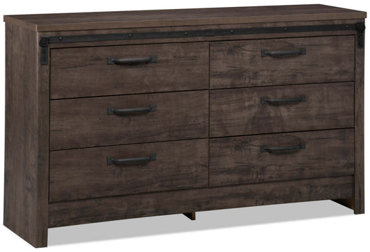 Commode de chambre à coucher Grayson à 6 tiroirs, 56,6 L x 32,3 H, fabriquée au Canada, rustique - Gris foncé | Commode rustique Grayson de 56,6 po (L) x 32,3 po (H) à 6 tiroirs pour la chambre à coucher, fabriqué au Canada - gris foncé