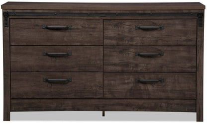 Commode de chambre à coucher Grayson à 6 tiroirs, 56,6 L x 32,3 H, fabriquée au Canada, rustique - Gris foncé | Commode rustique Grayson de 56,6 po (L) x 32,3 po (H) à 6 tiroirs pour la chambre à coucher, fabriqué au Canada - gris foncé
