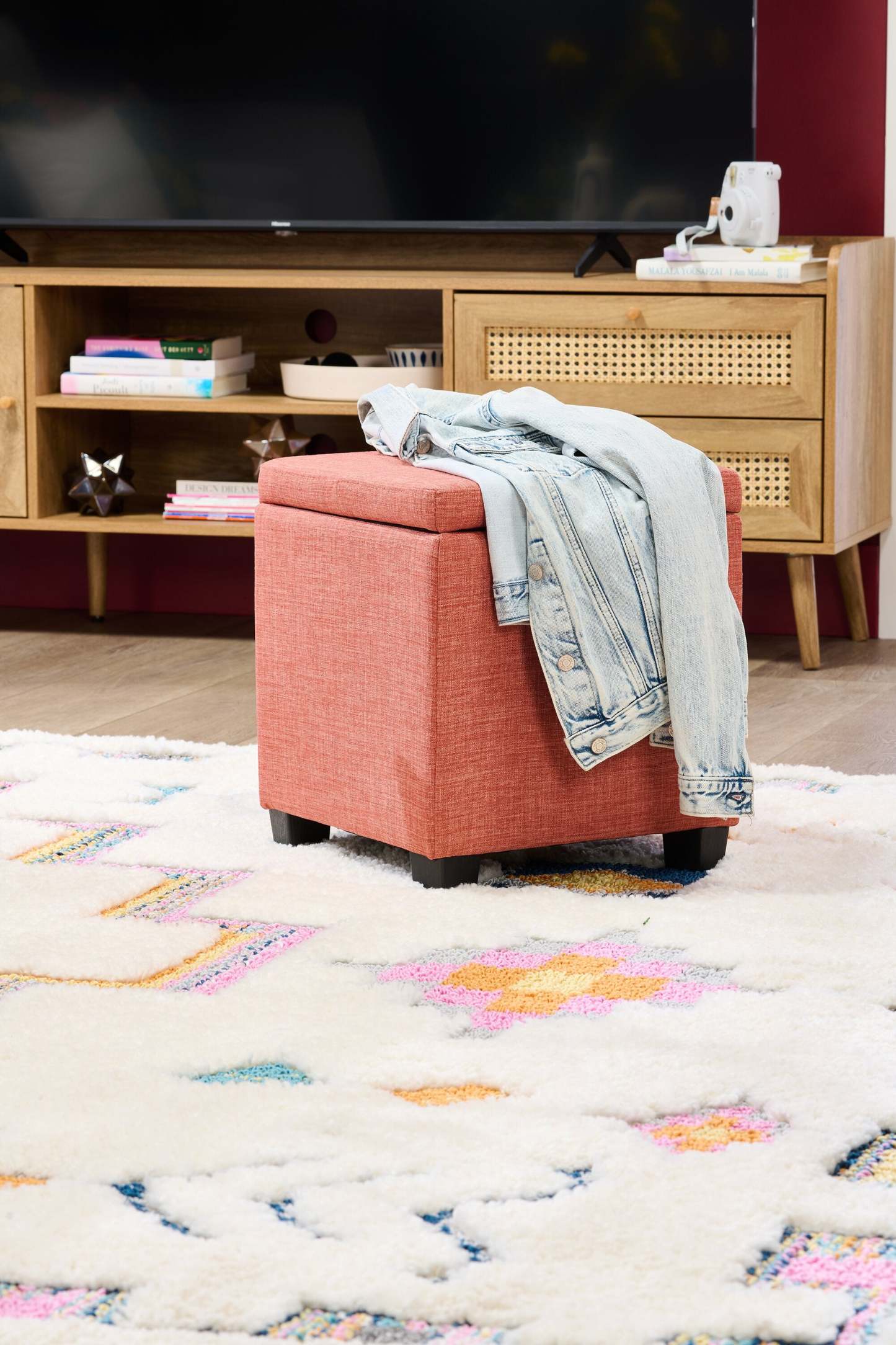 Halifax 14.75 Square Fabric Storage Ottoman - Orange|Pouf de rangement carré Halifax de 14,75 po en tissu - orange