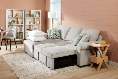 Scott Living Canapé-lit sectionnel Haven 2 pièces orienté vers la gauche en tissu chenille avec méridienne de rangement - Gris | Canapé-lit sectionnel de gauche Haven de Scott Living 2 pièces en tissu de chenille avec fauteuil long de rangement - gris