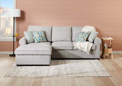 Scott Living Canapé-lit sectionnel Haven 2 pièces orienté vers la gauche en tissu chenille avec méridienne de rangement - Gris | Canapé-lit sectionnel de gauche Haven de Scott Living 2 pièces en tissu de chenille avec fauteuil long de rangement - gris