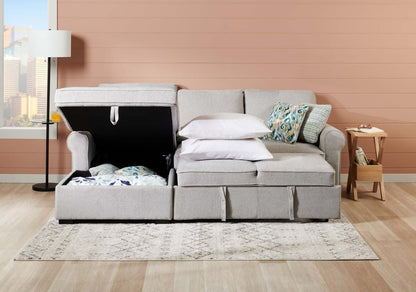 Scott Living Canapé-lit sectionnel Haven 2 pièces orienté vers la gauche en tissu chenille avec méridienne de rangement - Gris | Canapé-lit sectionnel de gauche Haven de Scott Living 2 pièces en tissu de chenille avec fauteuil long de rangement - gris