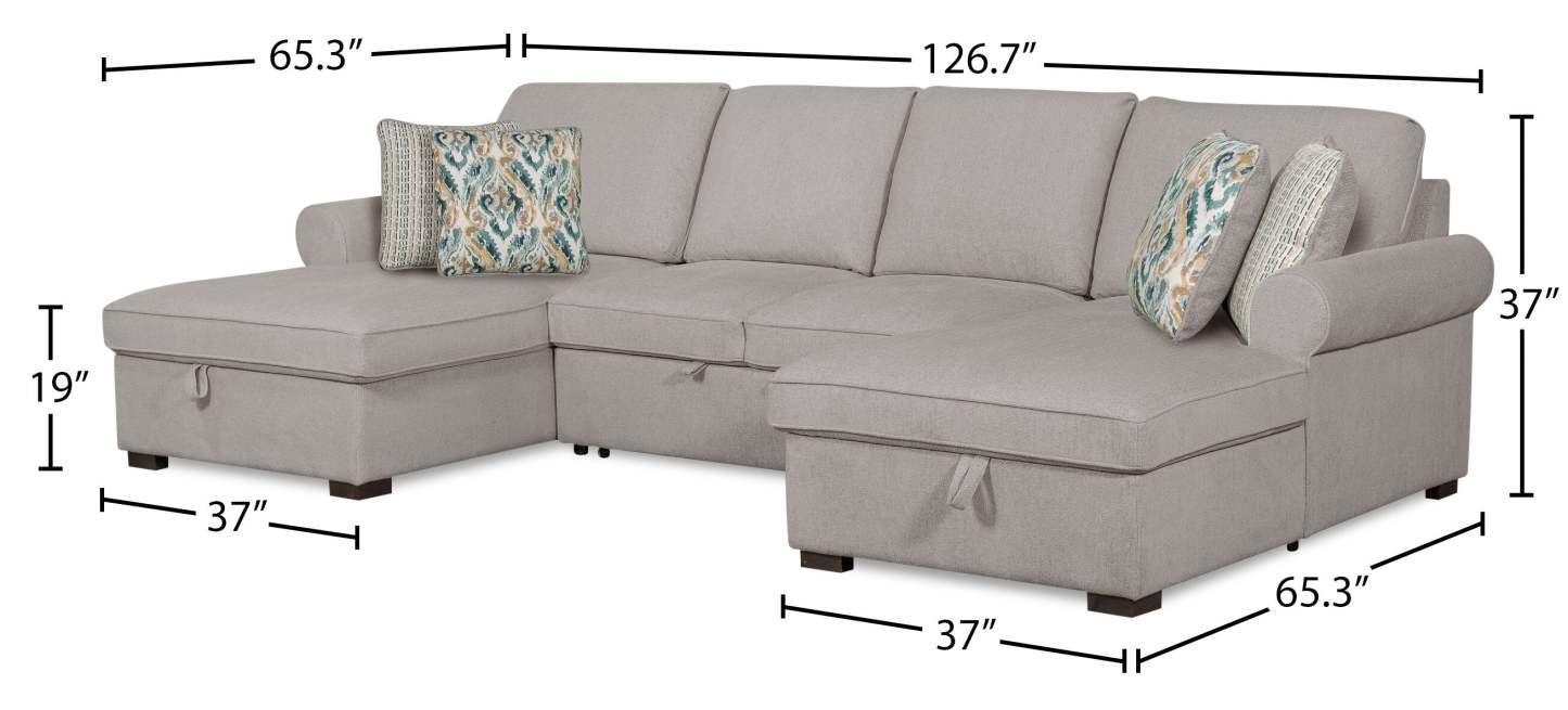 Sofa-lit sectionnel Haven de Scott Living 3 pièces en tissu de chenille avec 2 fauteuils longs de rangement - gris