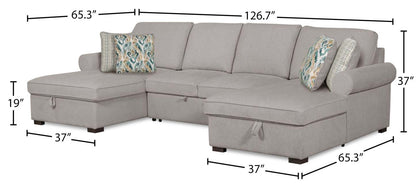 Sofa-lit sectionnel Haven de Scott Living 3 pièces en tissu de chenille avec 2 fauteuils longs de rangement - gris