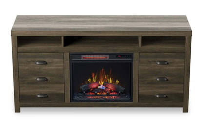 Haven 64 Meuble pour téléviseur rustique avec foyer électrique, rangement et système de gestion des câbles pour téléviseurs jusqu'à 70 po - brun