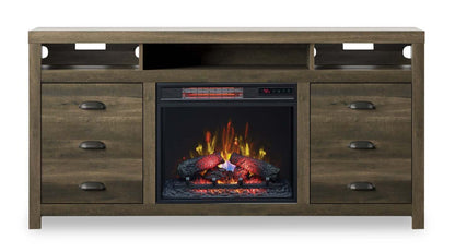 Haven 64 Meuble pour téléviseur rustique avec foyer électrique, rangement et système de gestion des câbles pour téléviseurs jusqu'à 70 po - brun