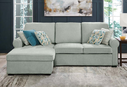 Scott Living Haven 2-Piece Left-Facing Chenille Fabric Sleeper Sectional with Storage Chaise - bleu écume de mer | Sofa-lit sectionnel de gauche Haven de Scott Living 2 pièces en tissu de chenille avec fauteuil long de rangement - bleu écume de mer