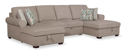 Scott Living Haven 3-Piece Chenille Fabric Sleeper Sectional with Two Storage Chaises - Taupe | Canapé-lit sectionnel Haven de Scott Living 3 pièces en tissu de chenille avec 2 chaises longues de rangement - taupe