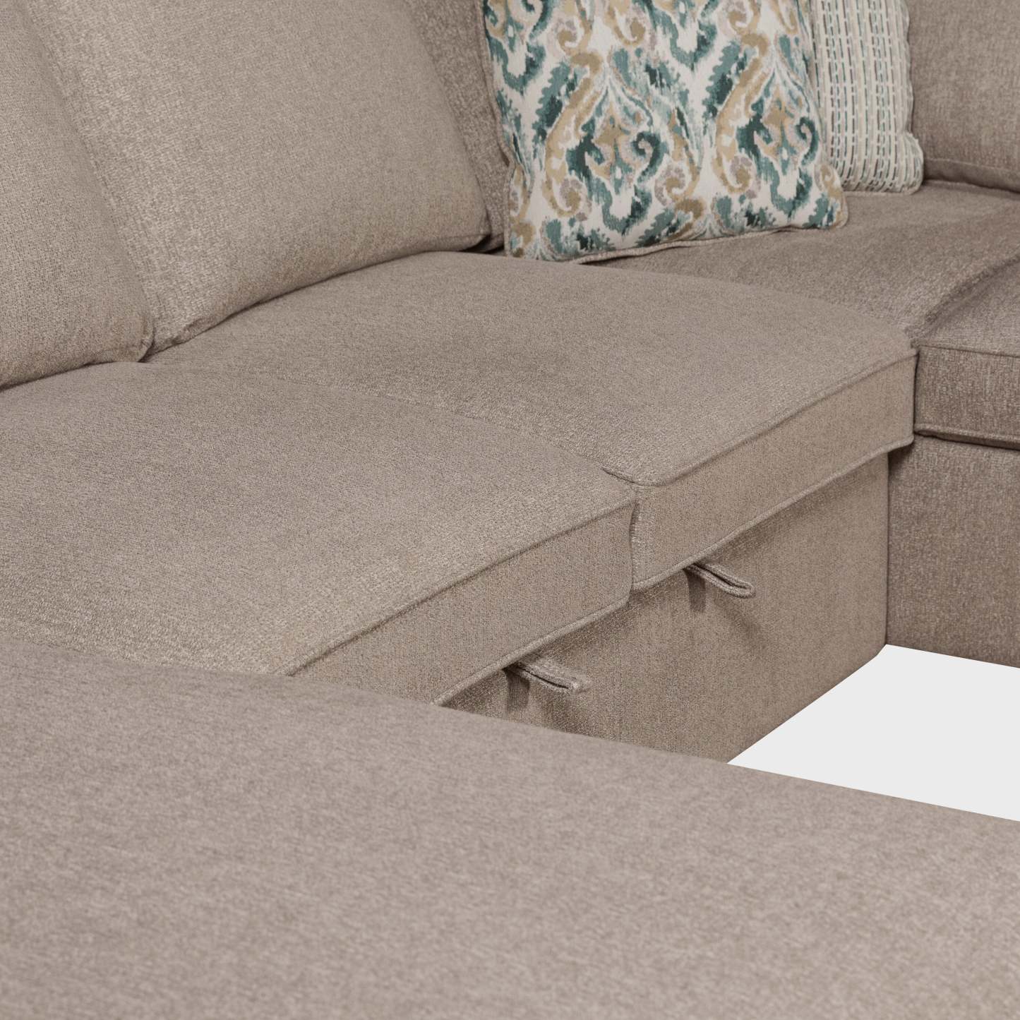 Scott Living Haven 3-Piece Chenille Fabric Sleeper Sectional with Two Storage Chaises - Taupe | Canapé-lit sectionnel Haven de Scott Living 3 pièces en tissu de chenille avec 2 chaises longues de rangement - taupe
