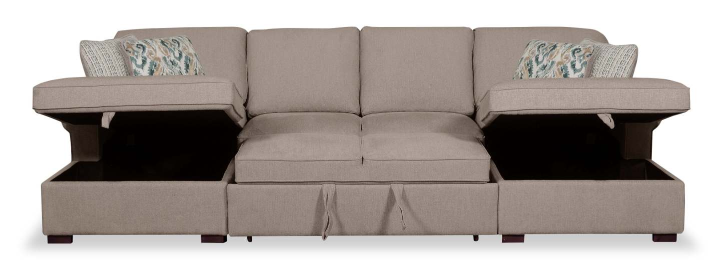 Scott Living Haven 3-Piece Chenille Fabric Sleeper Sectional with Two Storage Chaises - Taupe | Canapé-lit sectionnel Haven de Scott Living 3 pièces en tissu de chenille avec 2 chaises longues de rangement - taupe