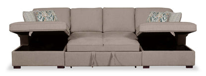 Scott Living Haven 3-Piece Chenille Fabric Sleeper Sectional with Two Storage Chaises - Taupe | Canapé-lit sectionnel Haven de Scott Living 3 pièces en tissu de chenille avec 2 chaises longues de rangement - taupe