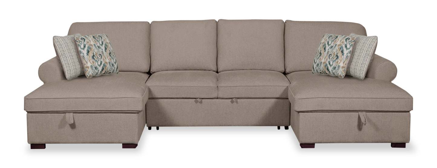 Scott Living Haven 3-Piece Chenille Fabric Sleeper Sectional with Two Storage Chaises - Taupe | Canapé-lit sectionnel Haven de Scott Living 3 pièces en tissu de chenille avec 2 chaises longues de rangement - taupe
