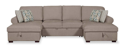 Scott Living Haven 3-Piece Chenille Fabric Sleeper Sectional with Two Storage Chaises - Taupe | Canapé-lit sectionnel Haven de Scott Living 3 pièces en tissu de chenille avec 2 chaises longues de rangement - taupe