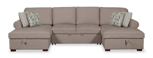 Scott Living Haven 3-Piece Chenille Fabric Sleeper Sectional with Two Storage Chaises - Taupe | Canapé-lit sectionnel Haven de Scott Living 3 pièces en tissu de chenille avec 2 chaises longues de rangement - taupe