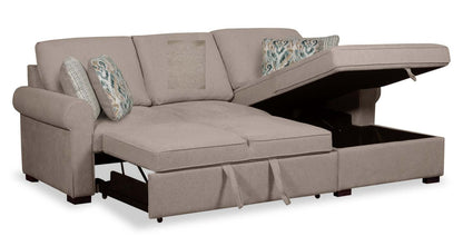 Scott Living Haven 2-Piece Right-Facing Chenille Fabric Sleeper Sectional with Storage Chaise - Taupe | Canapé-lit sectionnel droit Haven de Scott Living 2 pièces en tissu de chenille avec chaise longue de rangement - taupe