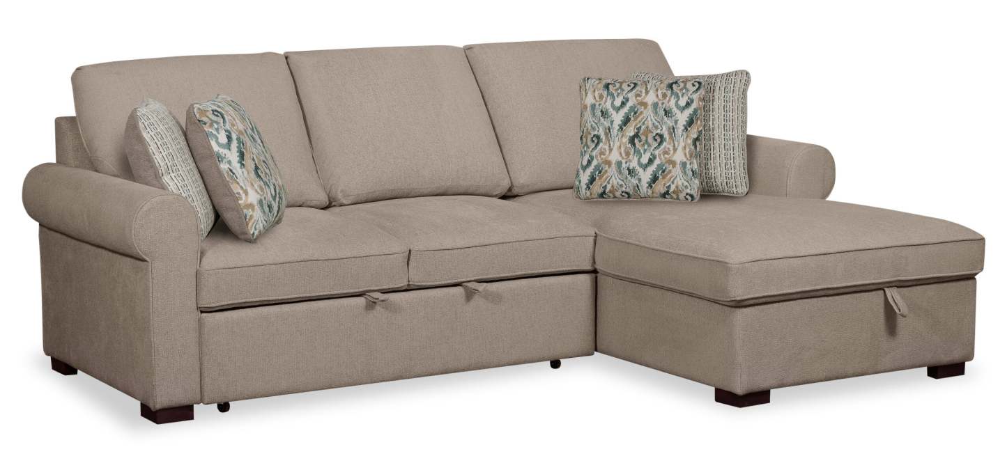 Scott Living Haven 2-Piece Right-Facing Chenille Fabric Sleeper Sectional with Storage Chaise - Taupe | Canapé-lit sectionnel droit Haven de Scott Living 2 pièces en tissu de chenille avec chaise longue de rangement - taupe