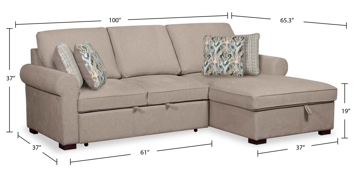 Scott Living Haven 2-Piece Right-Facing Chenille Fabric Sleeper Sectional with Storage Chaise - Taupe | Canapé-lit sectionnel droit Haven de Scott Living 2 pièces en tissu de chenille avec chaise longue de rangement - taupe