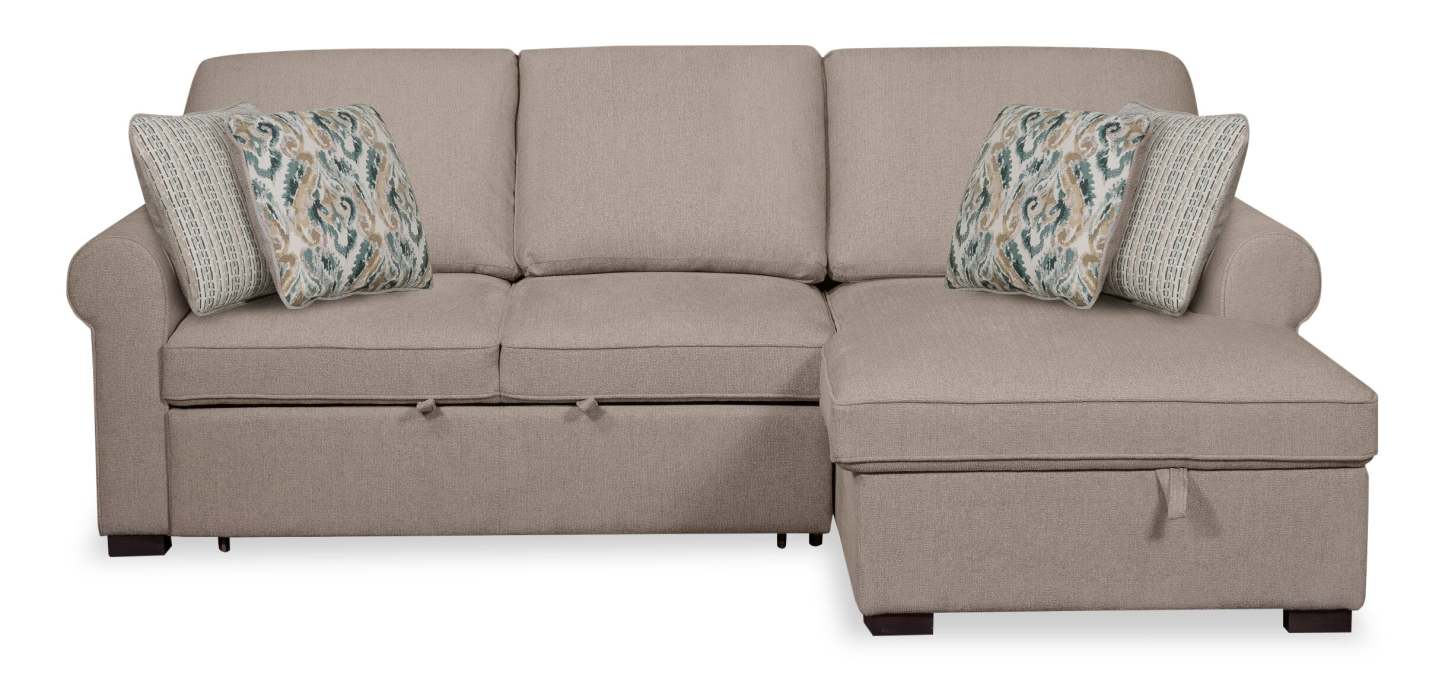 Scott Living Haven 2-Piece Right-Facing Chenille Fabric Sleeper Sectional with Storage Chaise - Taupe | Canapé-lit sectionnel droit Haven de Scott Living 2 pièces en tissu de chenille avec chaise longue de rangement - taupe