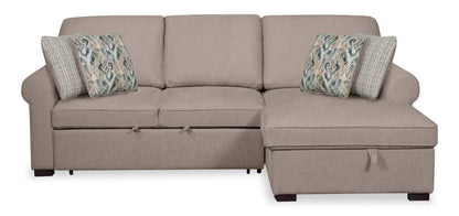 Scott Living Haven 2-Piece Right-Facing Chenille Fabric Sleeper Sectional with Storage Chaise - Taupe | Canapé-lit sectionnel droit Haven de Scott Living 2 pièces en tissu de chenille avec chaise longue de rangement - taupe